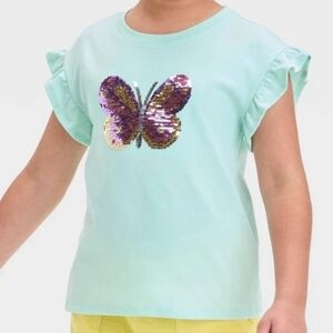 Girls Short Sleeve Butterfly Flip Sequin T-Shirt Cat & Jack Light Mint Green L